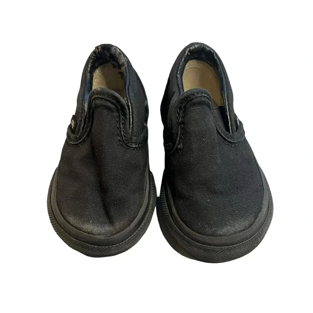 Vans Classic Slip-On Black Canvas Toddler Sneakers Unisex Kids Size‎ 4